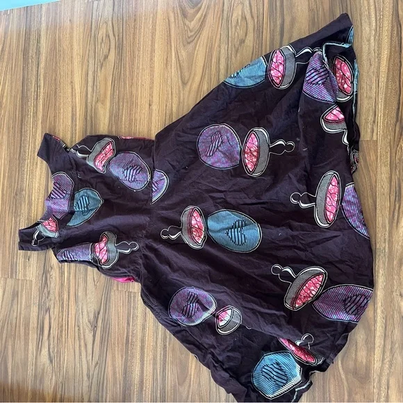 Custom burgundy African print flare dress with keyhole and Satin Waistband - Picture 3 of 4